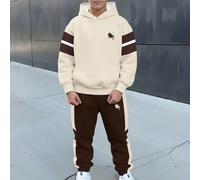 Set felpa con cappuccio a maniche lunghe oversize con logo pony retrò americano colorato per ragazzo adolescente, beige, autunno, inverno, streetwear, laurea, outfit casual sportivo per il ritorno a s