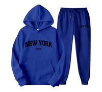 Set felpa con cappuccio da jogging con stampa a lettere per coppie, unisex, tema York, abbigliamento casual, comoda e alla moda con, Blu, 3XL