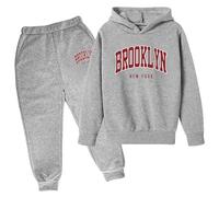 Set Felpa con Cappuccio e Pantaloni da Bambina con Cappuccio 2 Pezzi Brooklyn New York con Cappuccio per Uscire Autunno Set Tuta per Bambini Inverno Autunno Felpa Attiva con Pantaloni Grafica Comoda
