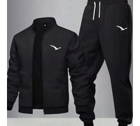 Set felpa e pantaloni minimalista con piccolo logo nero per ragazzi pre-adolescenti, stile casual scolastico comodo, tessuto morbido e versatile adatto per uso quotidiano, a scuola, per viaggiare, spo