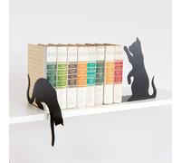 Arti & Mestieri Gatti - Set di Ferma Libri di Design 100% Made in Italy - in Ferro, Altezza 23 cm - Nero Goffrato
