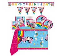 Set Festa Compleanno Minnie Mouse - Kit Addobbi con Festoni, Piatti, Bicchieri, Tovaglioli e Tovaglia - Decorazioni Tavola per Feste Bambina a Tema Minnie