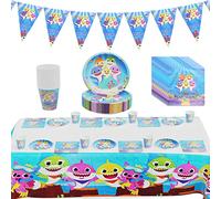 Set Festa di Compleanno 62 Pcs - Stoviglie, Tovaglia, Piatti, Tazze, Tovaglioli, Decorazione per Bambini (Blu)