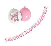Set FESTONE scritta Buon 1 Compleanno ROSA + 20 palloncini - ghirlanda decorazione in carta con orsetto 400x22cm - per decorazioni addobbo tavola per feste, party primo compleanno bimba bambina