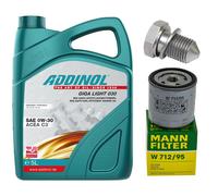 Set Filtro Olio Motore Addinol 0W-30 5 Litri + Vite Per Audi A1 A3 VW Caddy IV