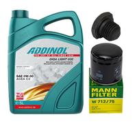 Set Filtro Olio Motore Addinol 0W-30 5 Litri + Vite Per Saab 900 II 9000 2.5 3.0