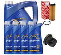 Set Filtro Olio Motore MANNOL 10W-30 API SN 9 Litri + Vite Per Audi A4 A6 A8 2.7