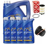 Set Filtro Olio Motore MANNOL 10W-30 API SN 9 Litri + Vite Per Audi A6 4.2 FSI