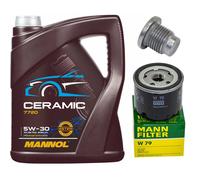 Set Filtro Olio Motore Mannol 5W-30 5 Litri + Vite Per Dacia Duster Renault 1.5