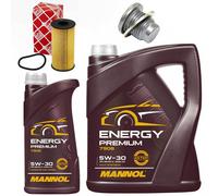 Set Filtro Olio Motore MANNOL 5W-30 API SN 6 Litri + Vite Per Dacia Nissan 1.7