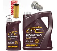 Set Filtro Olio Motore MANNOL 5W-30 API SN 6 Litri + Vite Per Skoda Superb I 2.5