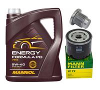 Set Filtro Olio Motore Mannol 5W-40 5 Litri + Vite Per Dacia Duster Renault 1.5