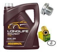 Set Filtro Olio Motore Mannol 5W30 5 Litri + Vite Per VW Tiguan 2.0 140 177 CV