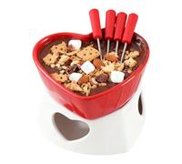 Set fonduta di cioccolato in ceramica - per fondute di cioccolato | scalda antiaderente resistente al calore | set di tazze in ceramica con 4 forchette | per formaggio, marshmallow, salsa