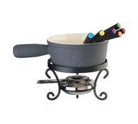 Set Fonduta Formaggio Caquelon Ceramica Rechaud 6 Forchette Eva Nero 10 Pz