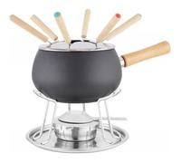 SET FONDUTA 12 PEZZI BOURGUIGNONNE EVA NERO OPACO 6 FORCHETTE MANICO LEGNO