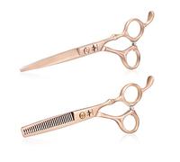 Set forbici parrucchiere professionali da 6 pollici Forbici da taglio capelli e Forbici per Sfoltire capelli in acciaio inox Giapponese 440c Ideale per Uomini,donne di colore Oro rosato Matt
