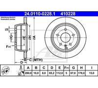 ATE disco freno 24.0110-0228.1 pieno diametro 280 spessore 10 mm 5 fori