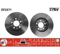 Set freni a disco TRW DF2671 per VOLVO V70 2.5 TDI