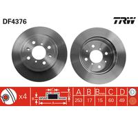 TRW disco freno DF4376 ventilato diametro 253 spessore 17 mm 4 fori