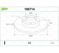 Set freni a disco VALEO 186714 per SKODA FAVORIT (781)