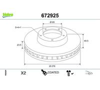 Set freni a disco VALEO 672925 per VW GOLF 1.6 TDI