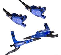 Set freno a disco idraulico con pinze a quattro pistoni e comandi a leva a pressione compatibile con mountain bike (blu)