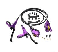 Set freno idraulico anteriore destro da 800 mm e posteriore sinistro da 1500 mm, con pinza a 4 pistoncini per mountain bike DH, con maniglia del freno regolabile per controllo della presa (viola)