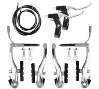 Set freno per bicicletta, universale, V-Brake, freno anteriore e posteriore, freni per mountain bike, corde del freno interne ed esterne e leve del freno per mountain bike e bici da corsa, (argento)
