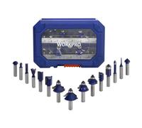 WORKPRO Set Frese per Legno 15 Pezzi, Codolo 8mm, Set di Punte per Router in Metallo Duro con Scatola di Plastica