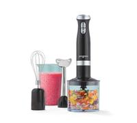Set Frullatore 3 in 1 Progress - Ciotola da 500ml, 2 velocità, Bicchiere da 700ml, 700W, Asta e Lama in Acciaio Inox, Accessorio Frusta, Sbatti/Miscelare/Tritare, Robot da Cucina, Nero
