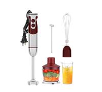 Set frullatore a immersione 5 in 1 MegaWise - 400 W, velocità variabile, acciaio inossidabile - Include tritatutto, frusta, montalatte e bicchiere (rosso)