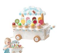 Set gelato in legno - Set da gioco per gelateria con carrello per banconi | Giocattoli alimentari per giochi di ruolo - Legno durevole per bambini, ragazze, accessori da cucina in A