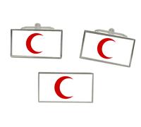 Set Gemelli Stile Cufflinks E Spilla Per Cravatta Red Crescent Flag