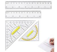 Set Geometria 4 Pezzi: 2 Squadrette Multifunzione (16cm, 22cm) con Cursore e 2 Righelli Trasparenti (15cm, 20cm), Kit Disegno Tecnico per Scuola e Ufficio, Goniometro e Righello di Precisione