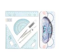 Set Geometria per Scuola 7 Pezzi Goniometro Righello con Astuccio in
