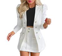 Set Giacca Blazer e Gonna da Donna 2 Pezzi con Giacca a Maniche Lunghe con Collo Rovesciato e Minigonna Aderente a Matita Eleganti Completi Corti da Donna Set Completi Business con Gonna per la Festa