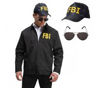 Set giacca e berretto dell'FBI per adulti + occhiali da aviatore: costume unisex da uomo donna agente speciale poliziotto poliziotto (L)