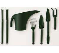 Set Giardinaggio 8 Pezzi con Annaffiatoio 4L - Trapiantatori, Rastrello, Forca, Tridente, Estirpatore e Zappetta - Varianti Colore Grigio o Dark Forest - Attrezzi per Giardino (Dark Forest)