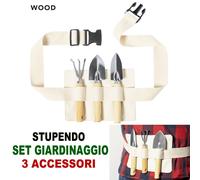 SET GIARDINAGGIO GIARDINO PALETTA GRANDE PICCOLA RASTRELLO MANICO IN LEGNO TERRA