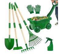 Set Giardinaggio per Bambini - Set Gioco Giardino con Rastrello, Pala, Zappa, Rastrello Foglie, Carriola, Guanti, Spruzzino | di Attrezzi per Bambini | Per cortile, spiaggia, Pasqua, compleanno, N
