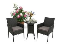 Set giardino 3pz Polyrattan 2 poltrone tavolo tondo vetro