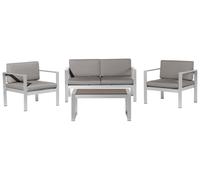 Set Giardino 4 Pezzi Divano Simil Legno Grigio Scuro 2 Sedie e Tavolino Salerno