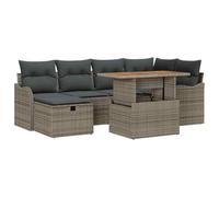 Set giardino 7 pezzi acciaio acacia salotto moderno Grigio scuro 65.6cm | Set Divano da Giardino 7 Pezzi Grigio Polyrattan Completo Salotto Esterno con Telaio Acciaio Cuscini Imbottiti 6 Posti per