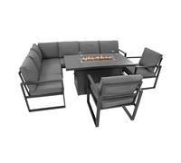 Set Giardino Alluminio 7 Posti Grigio Divano Sedie Tavolo Fire Pit