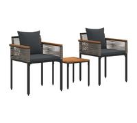 Set giardino in polyrattan intrecciato elegante per terrazzo outdoor due | Set di Mobili da Esterno Polyrattan Grigio e Grigio Scuro con Cuscini 3D, Tavolino e 2 Sedie, Durevole Acciaio Verniciato a