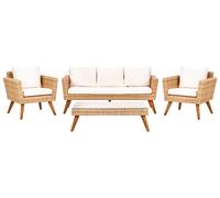 Set giardino in rattan bianco crema composto da divano 3 posti 2 poltrone tavoli
