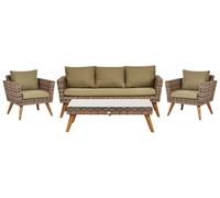 Set giardino in rattan verde oliva composto da divano 3 posti 2 poltrone tavolin