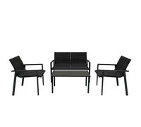 Set Giardino Rattan Nero 4 Pezzi con Divano, Poltrone, Tavolino & Copertura