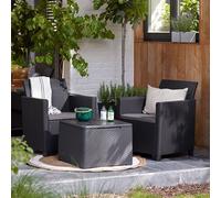 Set giardino Salotto tavolino e 2 poltrone sedie effetto Rattan grafite cuscini
